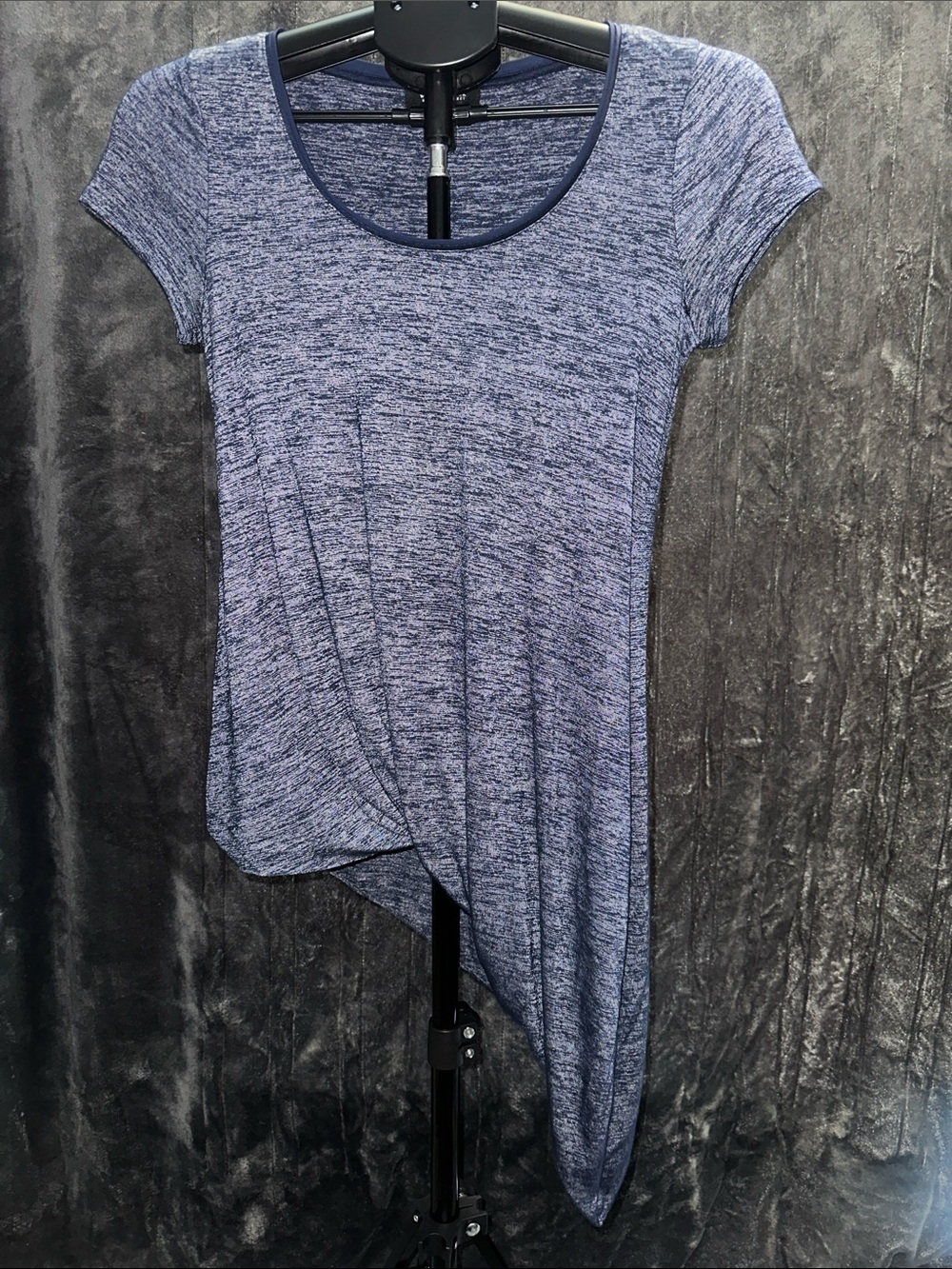White House Black Market Heather Navy Asymmetric Short Sleeve Tee